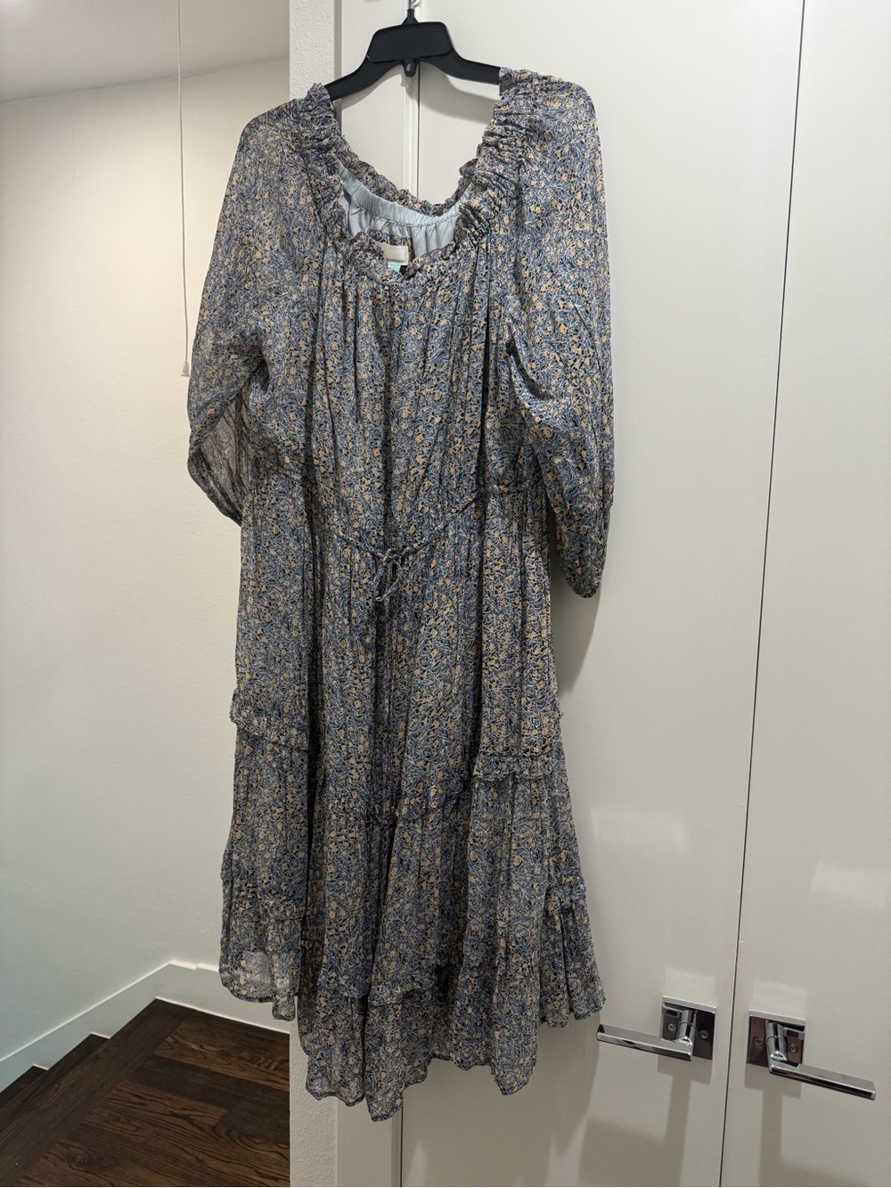 Anthropologie Blue Floral Tiered Off the Shoulder Dress